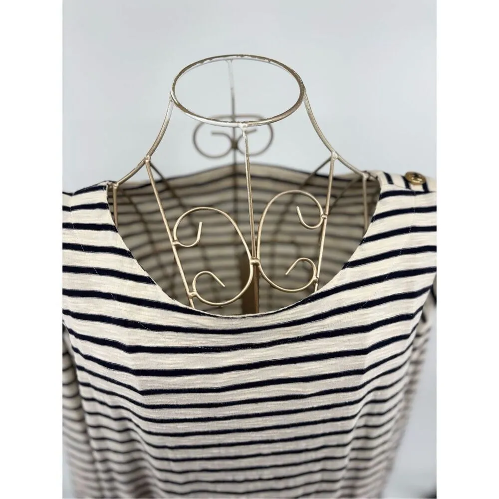 SOFT SURROUNDINGS Women's Cream Left Bank Nautical Striped Cotton Dress Size M - Image 5