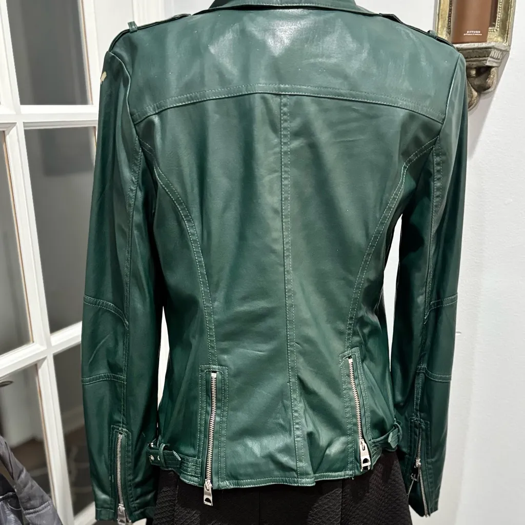 Guess VINTAGE Dark Green Faux Leather Moto Jacket - Image 4