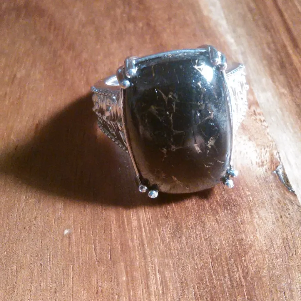 Matrix Silver Shungite Solitaire Platinum Over Copper Ring (Size 8) - Image 5