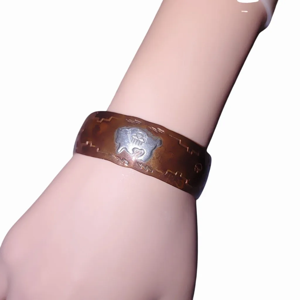 CG Copper Cuff Bracelet Artisan Native Southwest Vintage Silver Buffalo Etch - Image 10