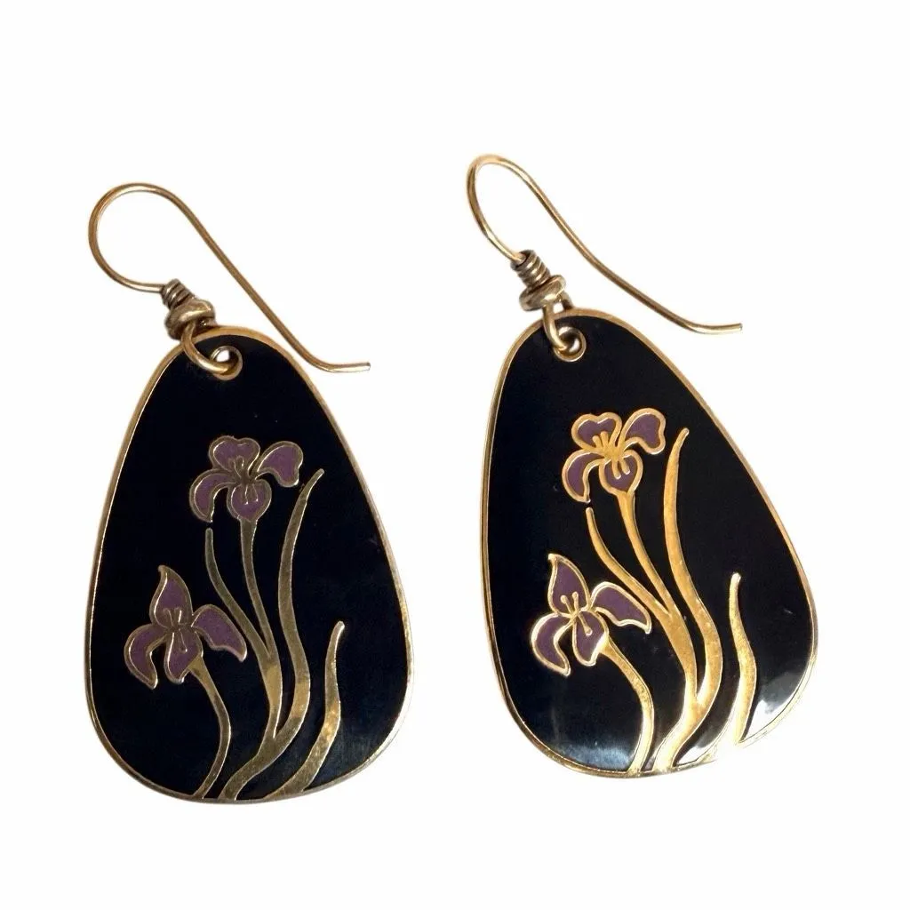Laurel Burch Black Enamel Iris Drop Earrings - Image 5