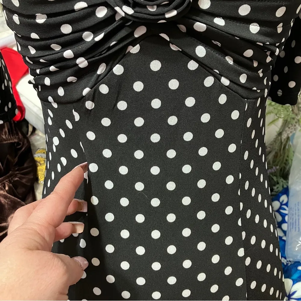 Vintage Y2K Robbie Bee Black White Polka Dot Midi Dress size Small - Image 5