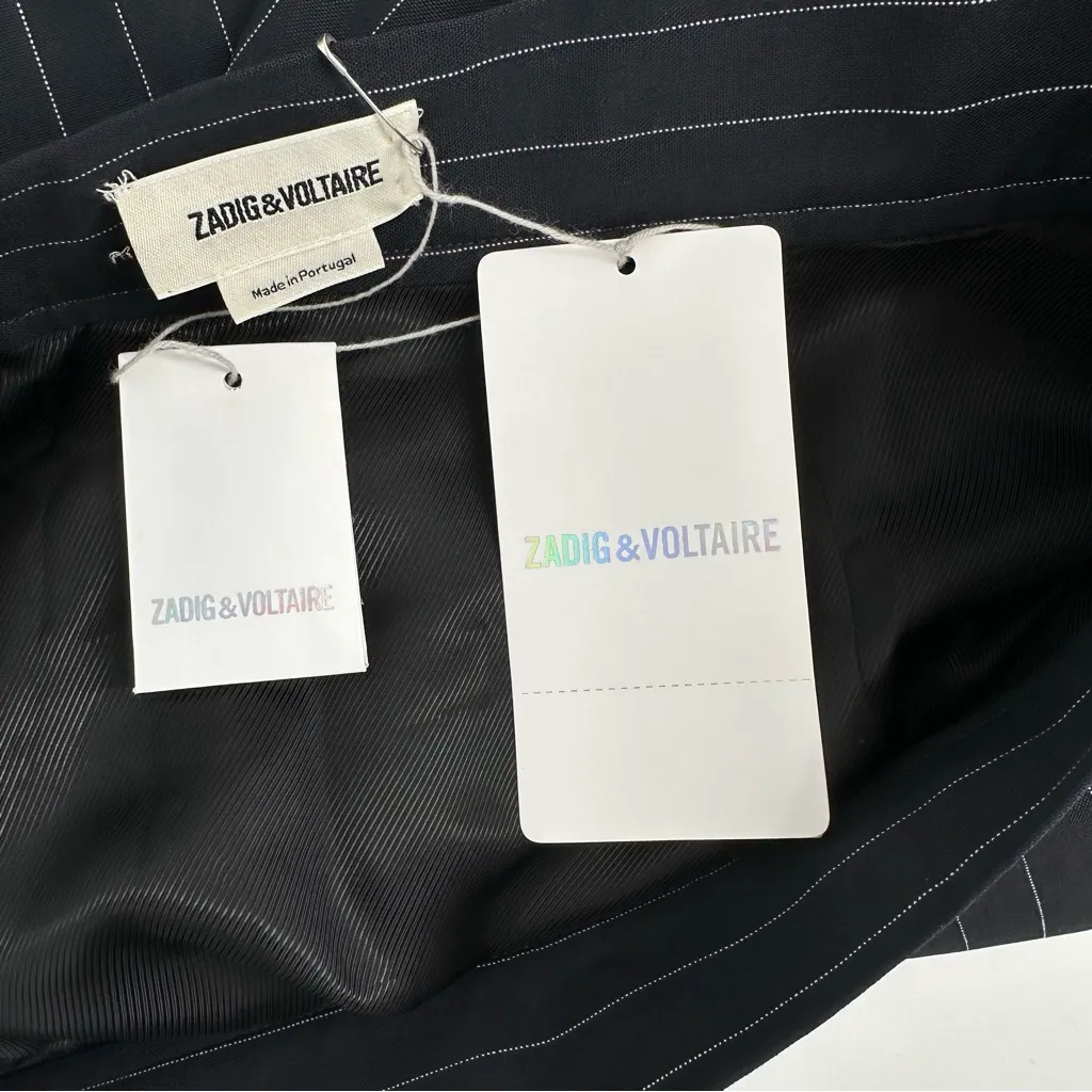 Zadig & Voltaire Joe Stripes Mini Miniskirt in Marine Navy Pinstripe size 36 NWT - Image 9