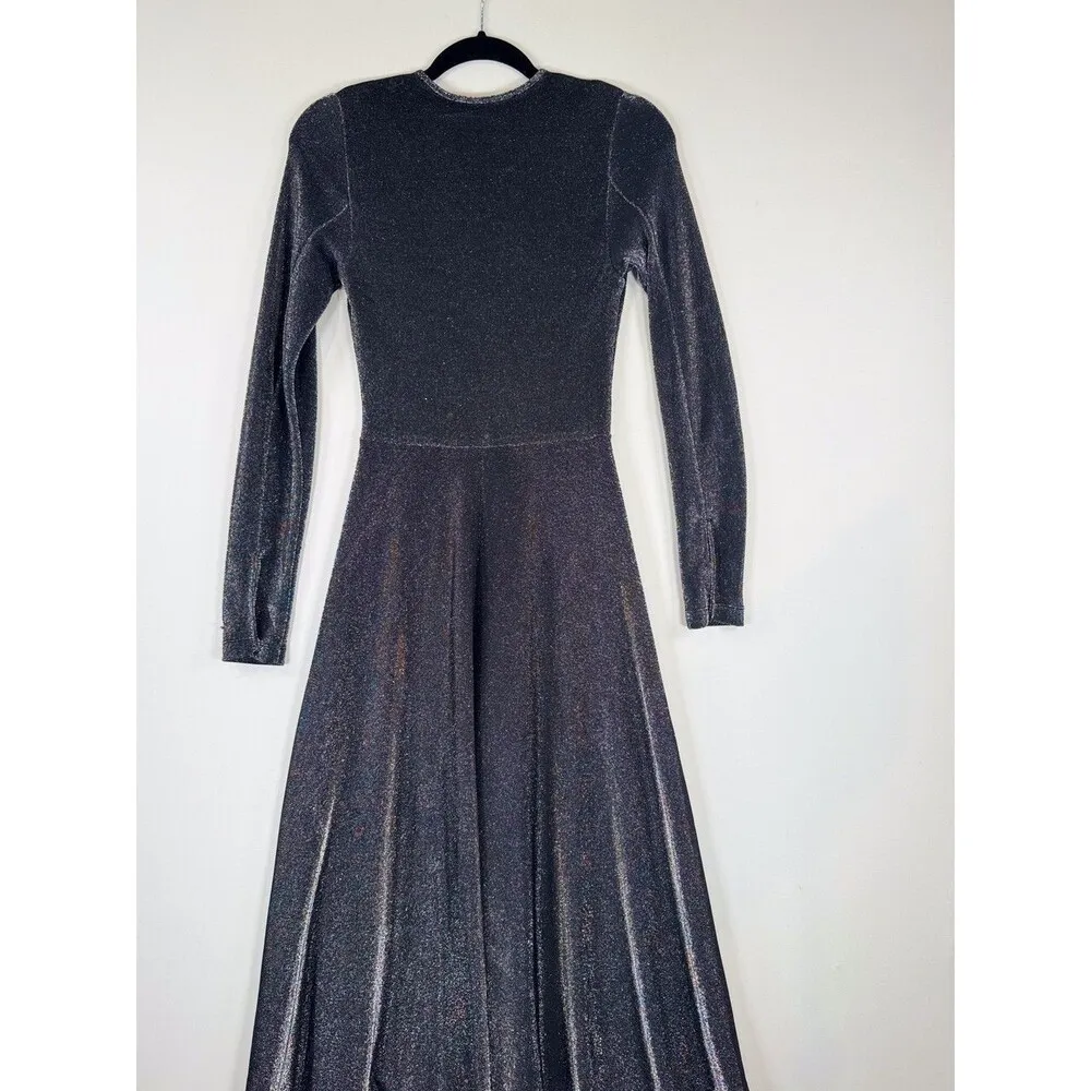 ROTATE Birger Christensen Women Dress Black Metallic Midi V Neck Fit Flare Small - Image 9