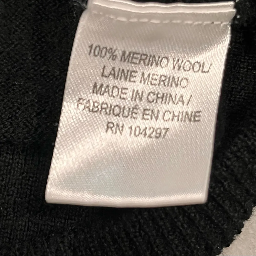 Milly Black Merino Wool Rhinestone Skull Button Cardigan Sweater size Large - Image 7