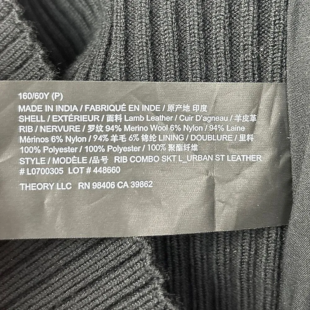 NEW Theory $495 Black Lamb Leather Ribbed Sweater Pencil Straight Midi Skirt XS - Image 14