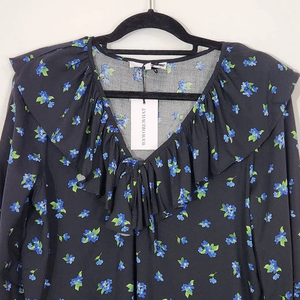 WeWoreWhat Black Floral Cropped Blouse NWT Size Large Boho Floral Blouse - Image 3