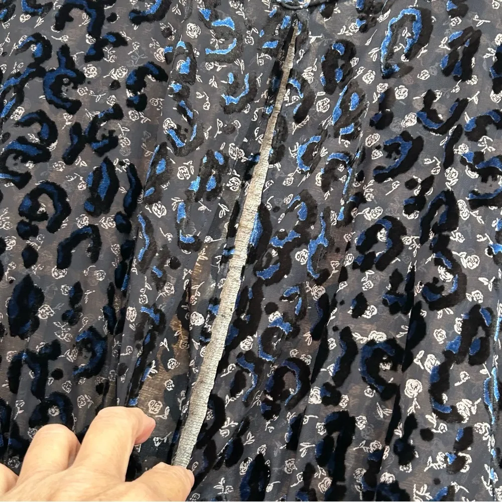 Zara Sheer Flocked Deep V-Neckline Blouse - Large - Image 3