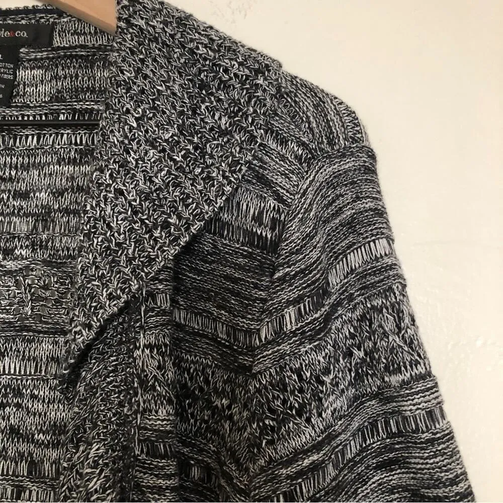 Style & Co. Knit Black Gray White Long Sleeve Open Front Draped Cardigan Sweater - Image 6