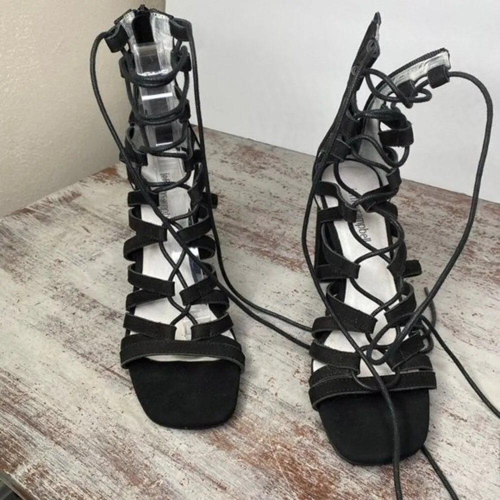 Jeffrey Campbell Stockard Black suede lace up heels 8 Square toe - Image 3