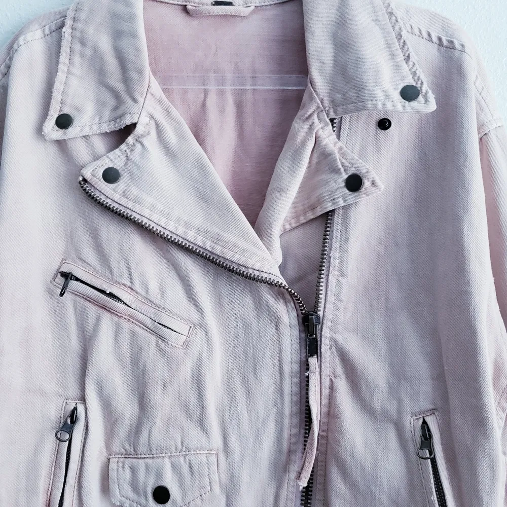 Free People Oversized Rose Moto Denim Jacket - Image 5