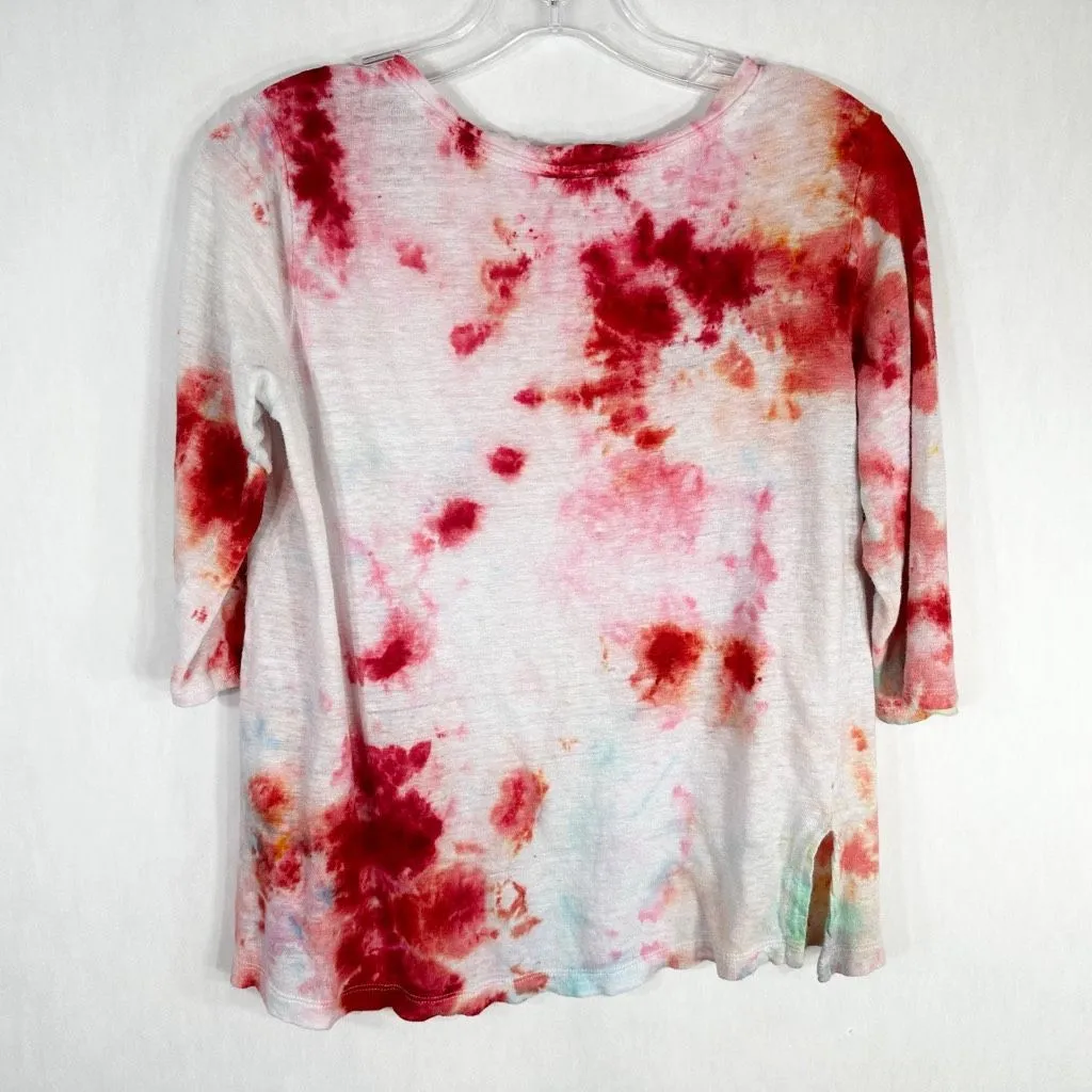 Artisan NY Small Top‎ Everlasting Rose Tie Dye Pink White Linen Handmade 1165 - Image 2