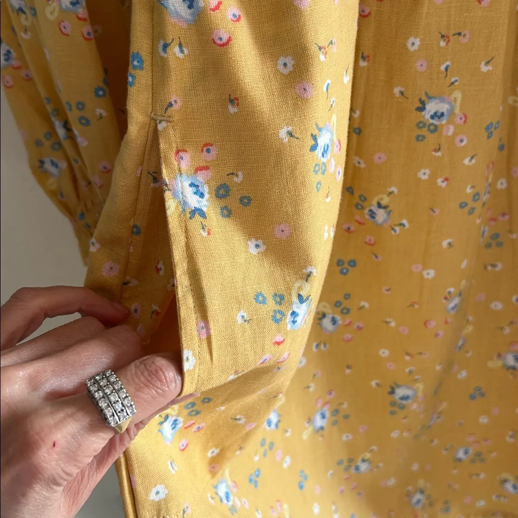 Billabong x Wrangler Bellflower warm yellow smocked cottage mini Dress L - Image 5