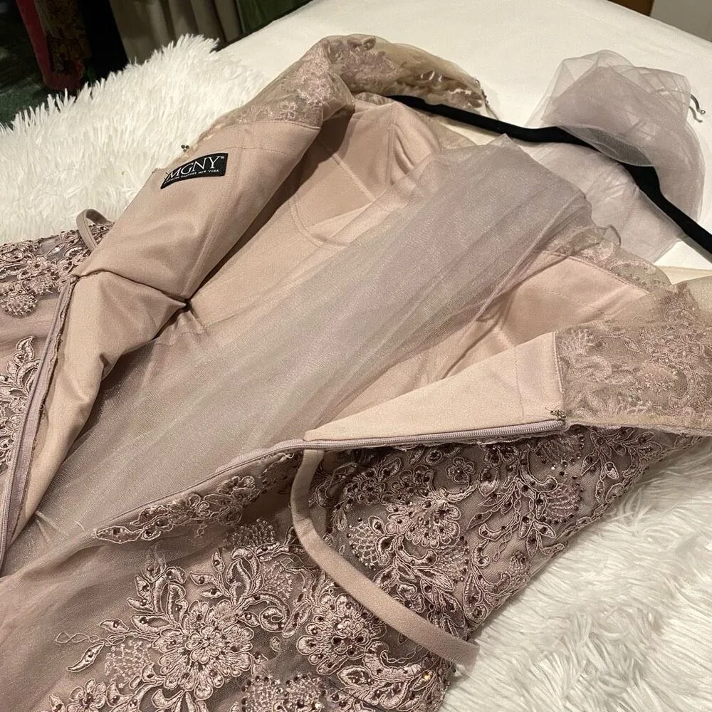 NEW MGNY by Mori Lee Beaded Lace Illusion Neck A - Image 9