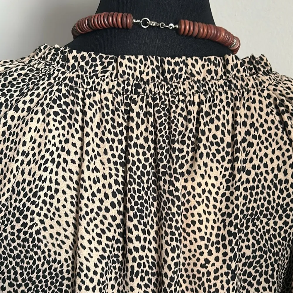 New Evereve’s Allison Joy Long Sleeve V-Neck Animal Print Ruffle Collar Blouse - Image 7