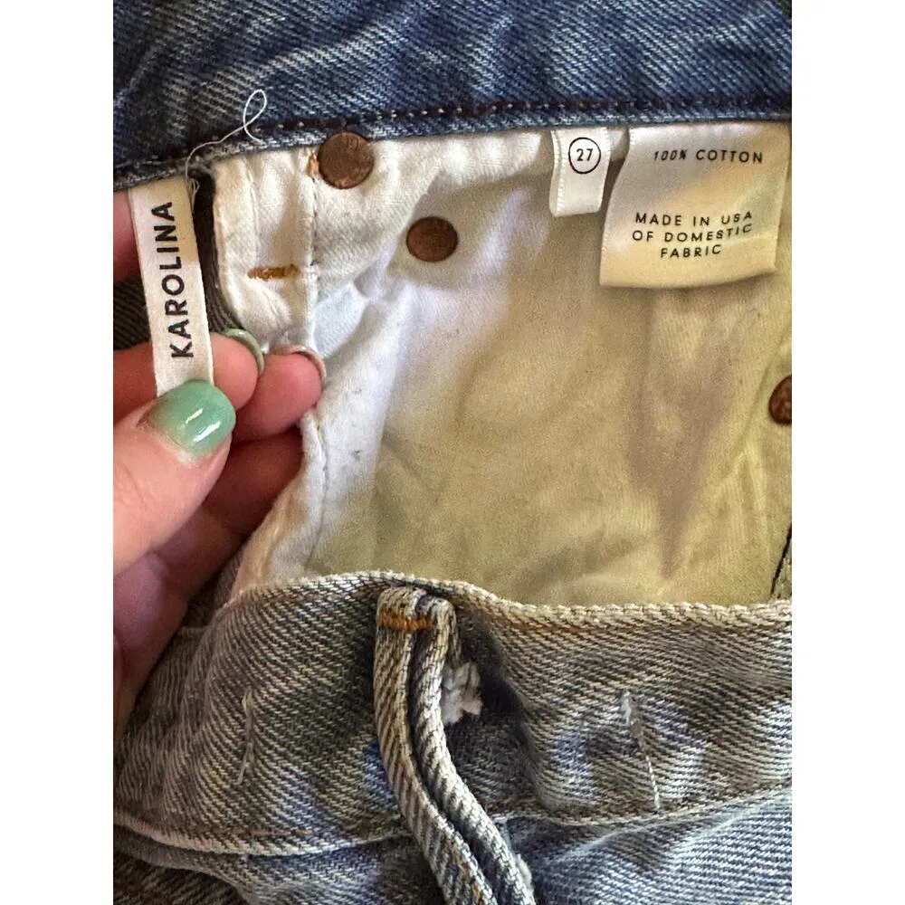 GRLFRND Karolina Butterfly Button Raw Hem Light Wash Jeans Size 27 - Image 7