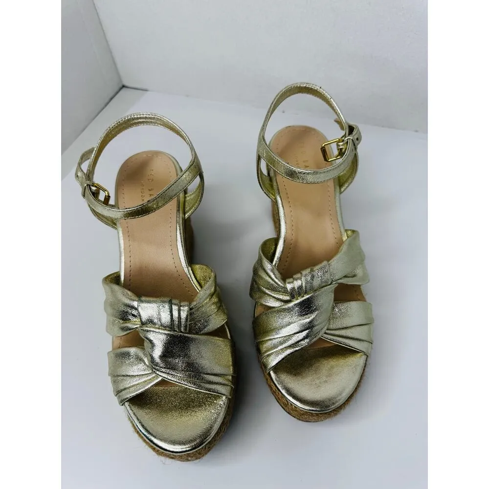 Ted Baker Classic espadrille Gold Carda Heel Wedge Sandal sz 39 - Image 2