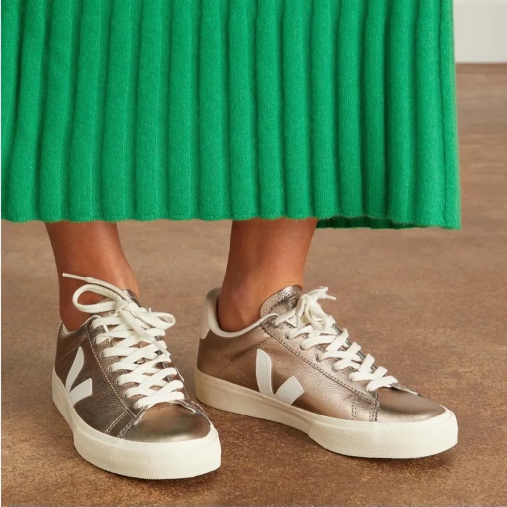 Veja Campo Bronze Metallic Crinkled Leather Low Top Sneakers - Image 4