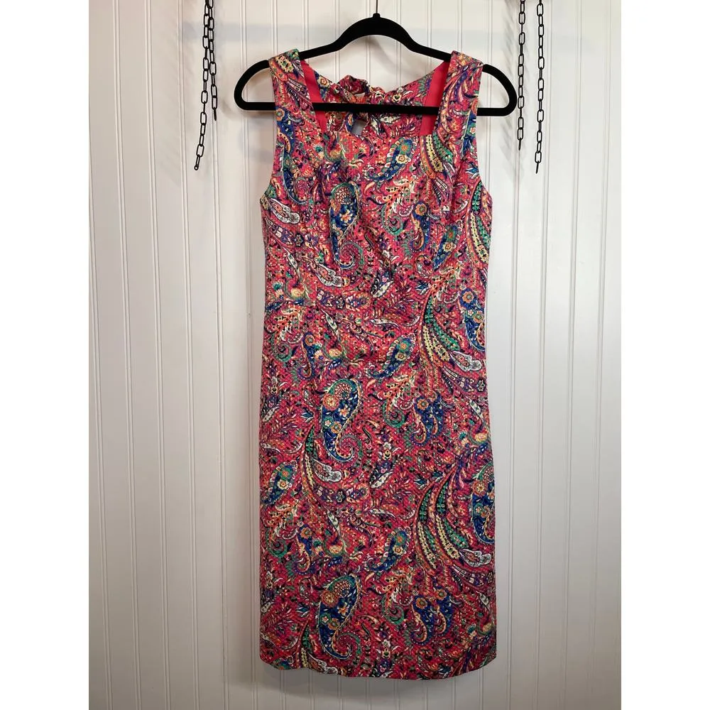 Talbots Bonaire Paisley Textured Sheath Dress Tie Open Back Sleeveless Size 4 - Image 3