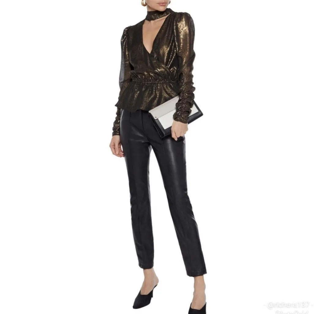 Walter Baker Faulk Puff  Bronze Metallic Ruched Peplum Top Size - Image 2