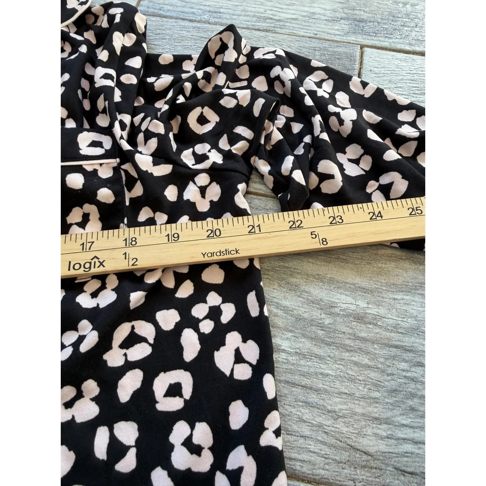 Kate Spade Pajama Set Large 2 pc New York Leopard Long Sleeve Lounge Top Pants Black - Image 15