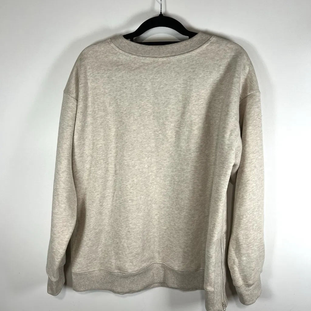 Zella Oatmeal‎ Heather Cotton Casual Athletic Sweater Zip Sides Women’s Size L - Image 8