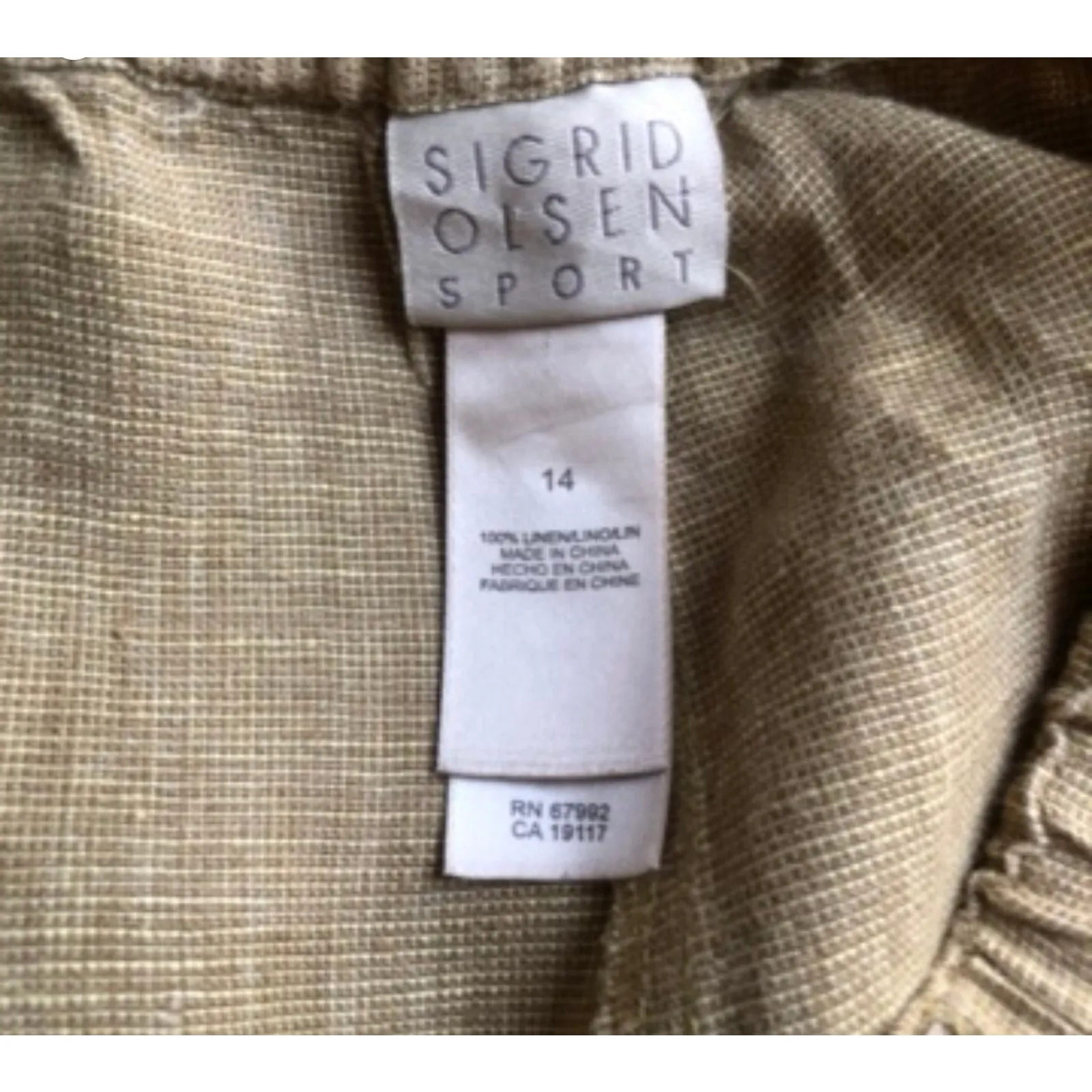 Vintage Sigrid Olsen Sport Linen Pants Beige Embroidered Hem 100% Linen Size 14 - Image 9