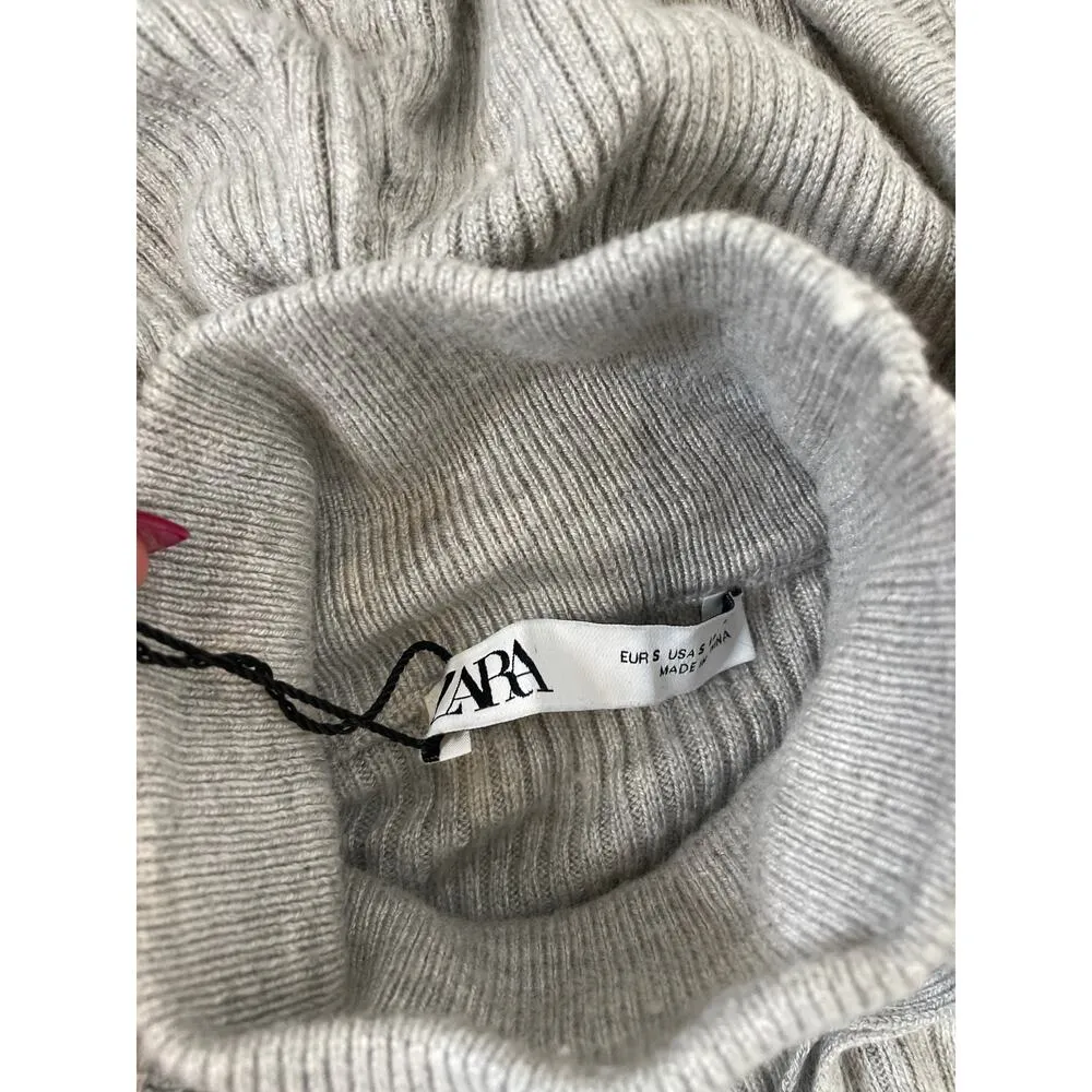 Zara Womens Gray Hi Neck Wool Blend Hoodie Sweater Athleisure Pullover Size S - Image 8