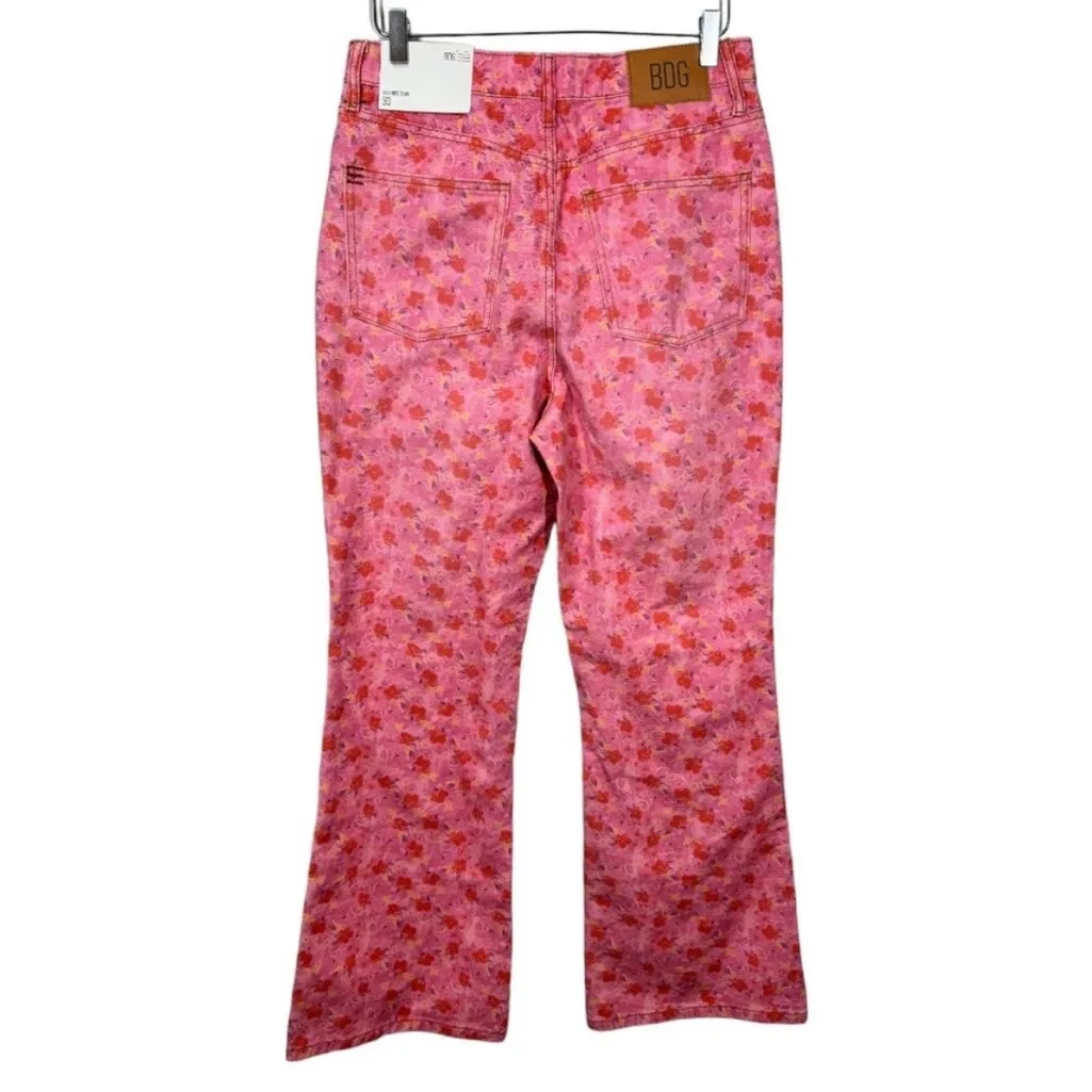BDG Pink and Red Floral High-Rise Flare Jeans NWT - Image 5