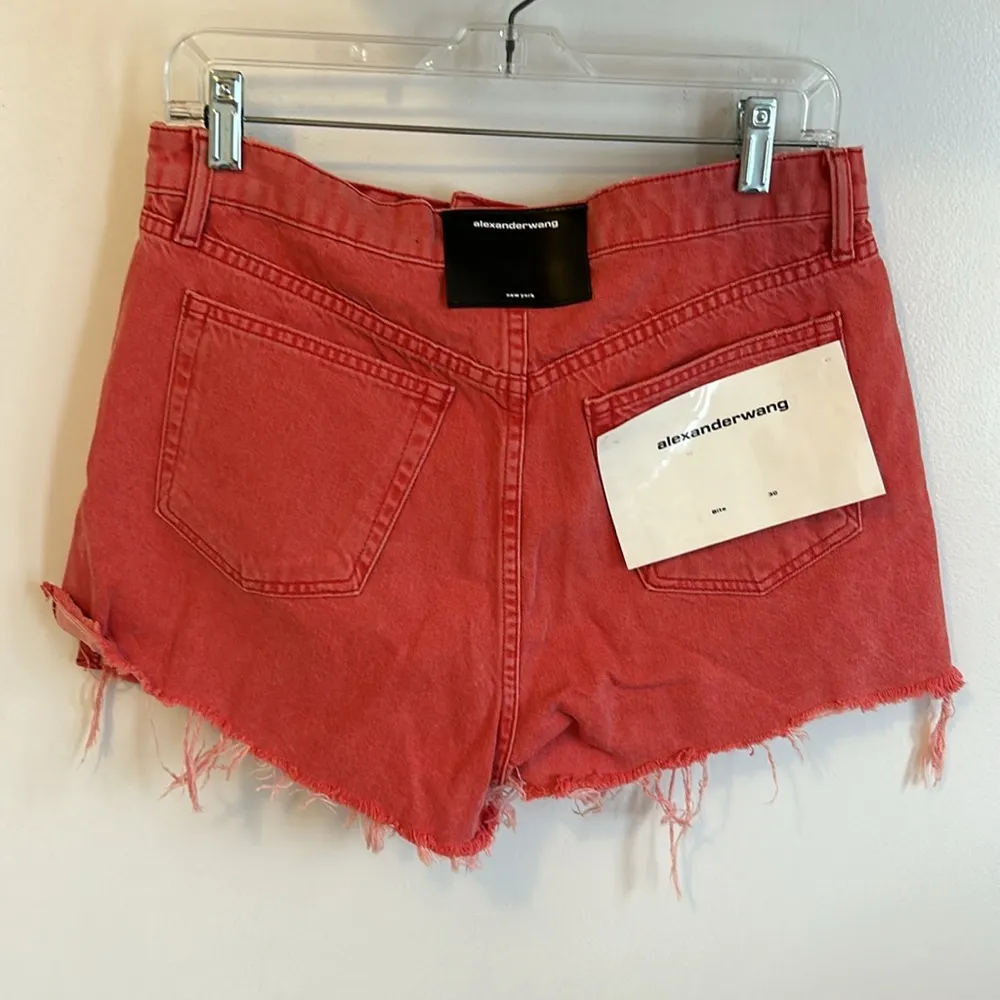 Alexander Wang Bite Red Denim High Rise Shorts - Image 4