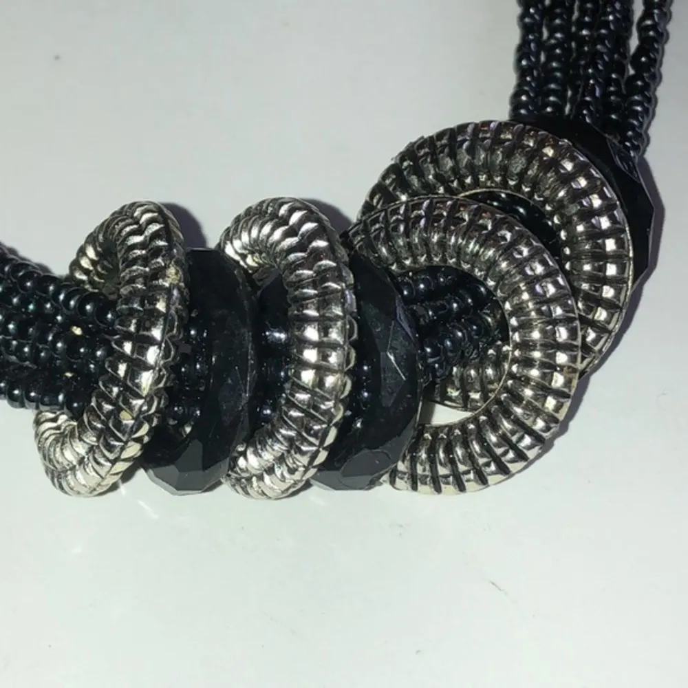 Vintage Black/Gray Metallic Seed Bead Beaded Multi Strand Necklace - Image 5