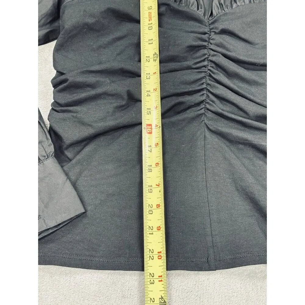 House Of Hyacinth Blouse Womens Large Black Pleated Keyhole Back Long Sleeve - Image 6