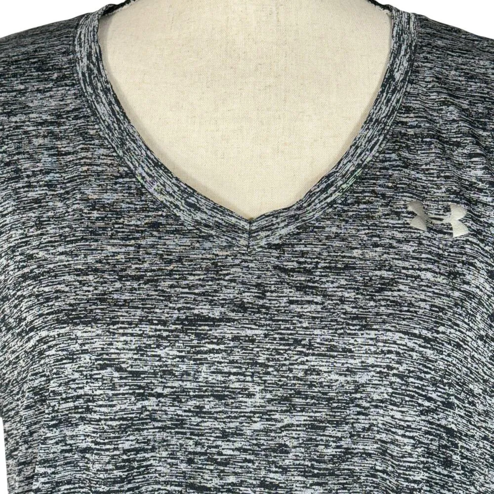 Under Armour X-Large Loose Fit Top Heat Gear V-Neck Stretch Quick Dry Black Gray - Image 2