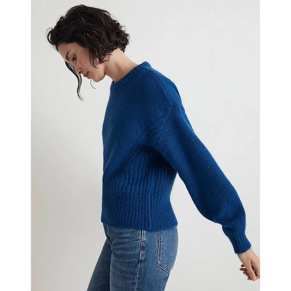 Madewell Simone Blue Balloon Sleeve Crewneck Pullover Sweater Size XXS - Image 2