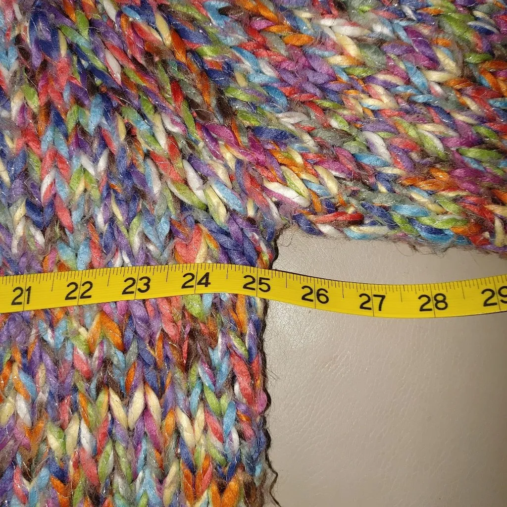 Cardigan Sweater XL Multicolor Oversize Cropped Chunky Knit Slouchy Large Button Blue - Image 4