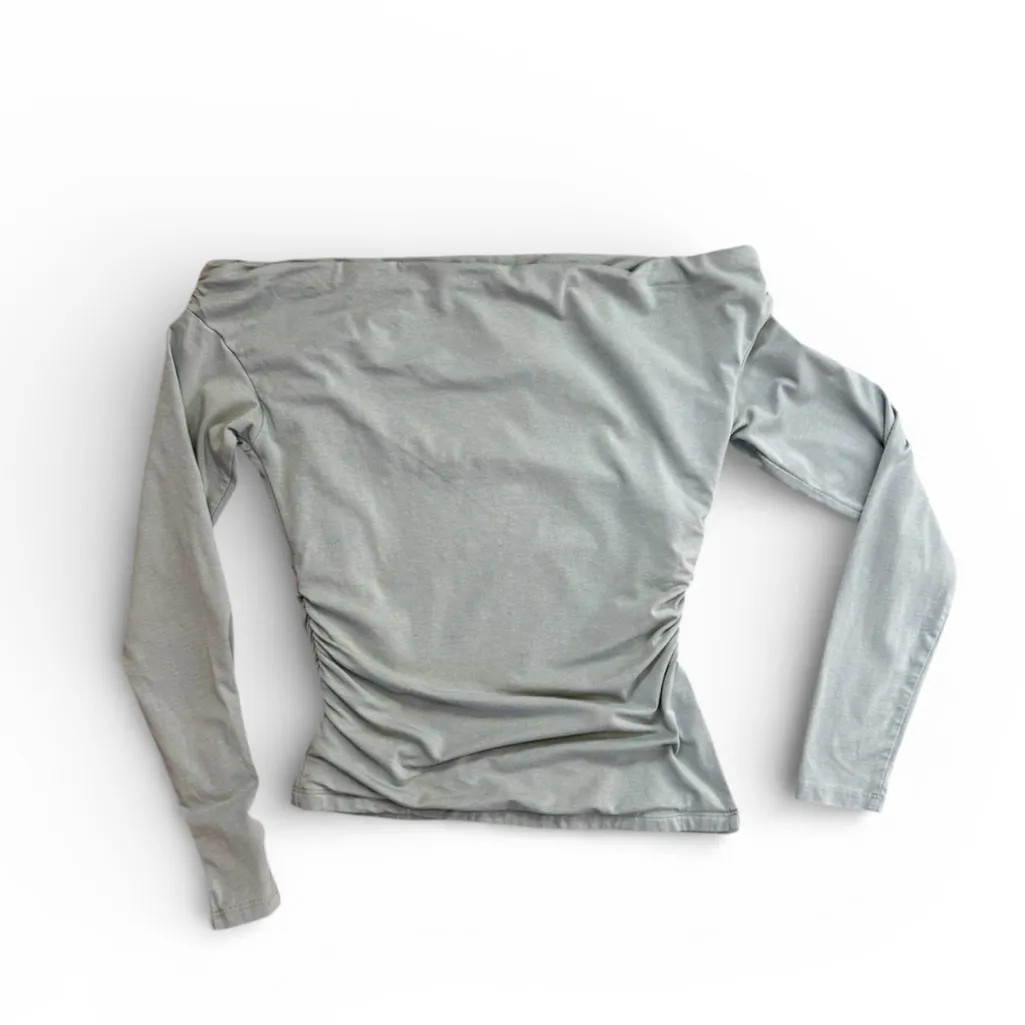 Abercrombie & Fitch Cotton Blend Off Shoulder Asymmetrical Draped Top XS green - Image 2