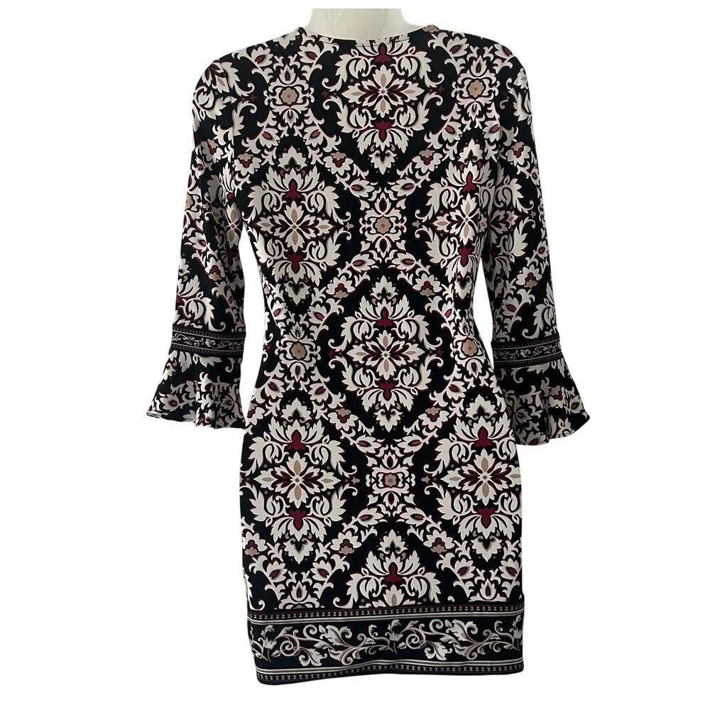 White House Black Market Floral Bell Sleeve Embroidered Neck Mini Dress XXS - Image 5