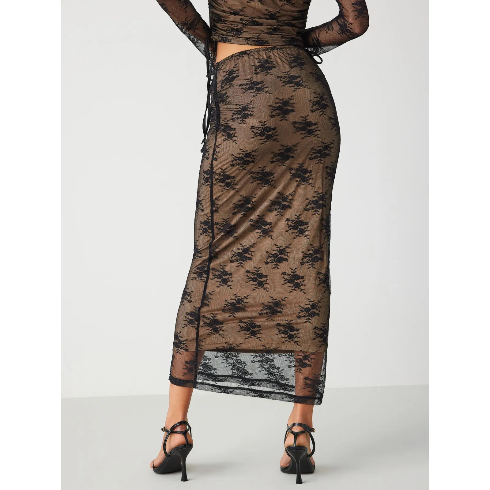 Whimsigoth Lace Sheer Overlay Maxi Skirt XS Black Romantic Fairy Goth Coquette - Image 7