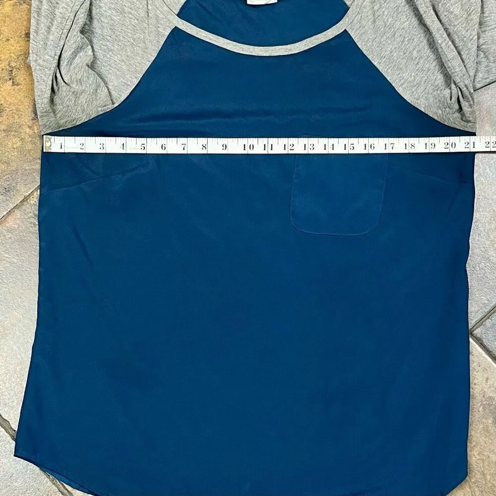 Women’s Blue Gray Baseball Top Large Blue - Image 6
