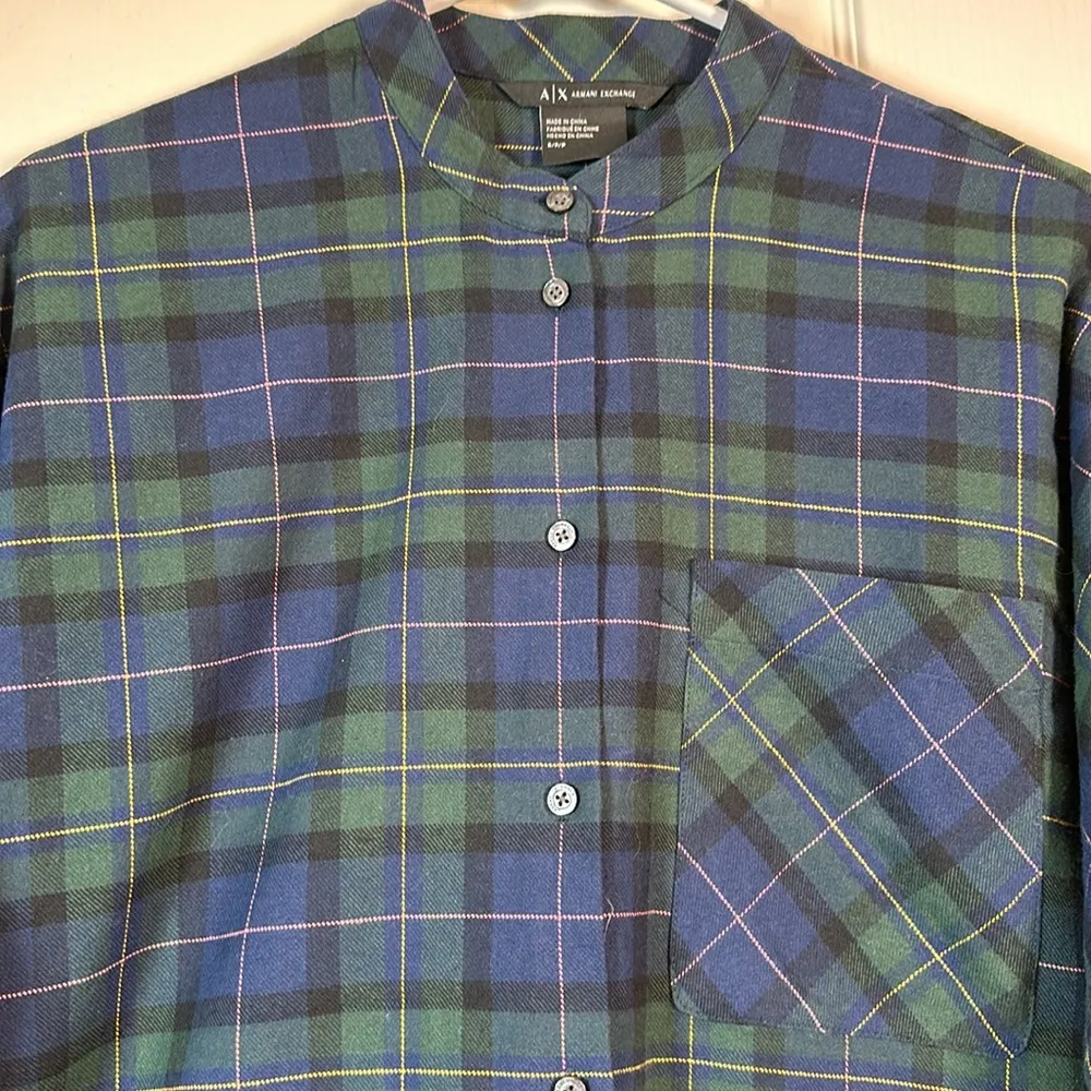 Women's Armani Exchange Green Blue Plaid Short Sleeve Dress Size Small EUC #6874 - Image 3