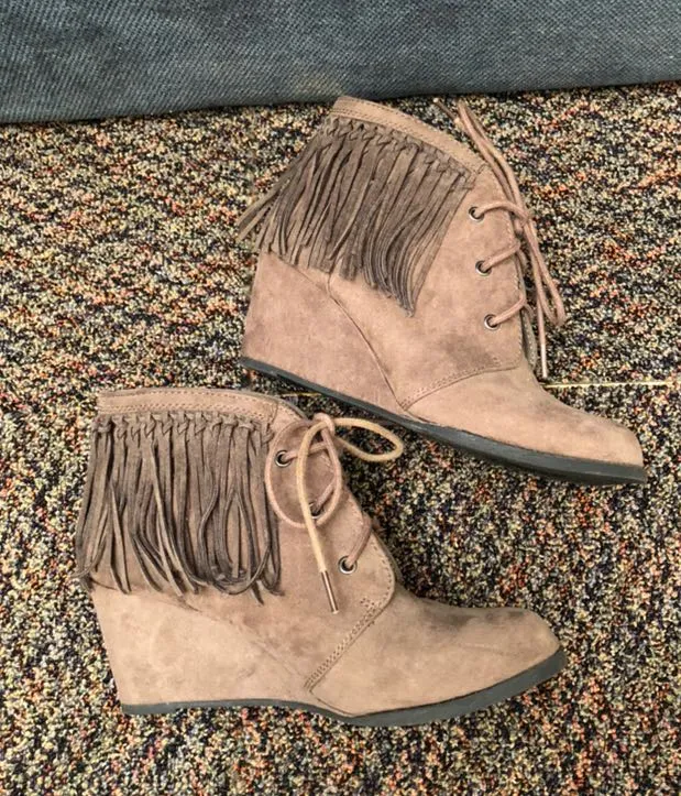 Mystic Sugar  Fringe Wedge Booties - Image 3