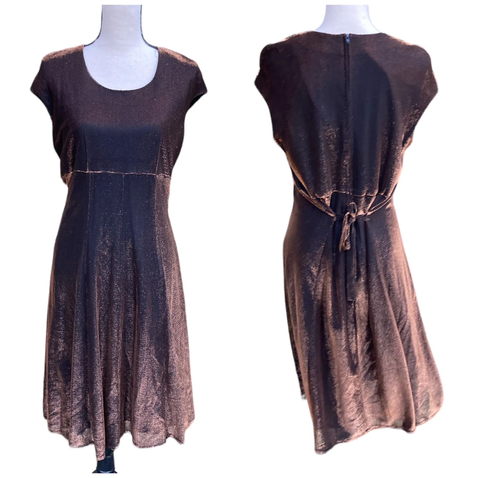 Vintage 90s  Evening Copper Black Metallic Iridescent Party Dress 12 - Image 3