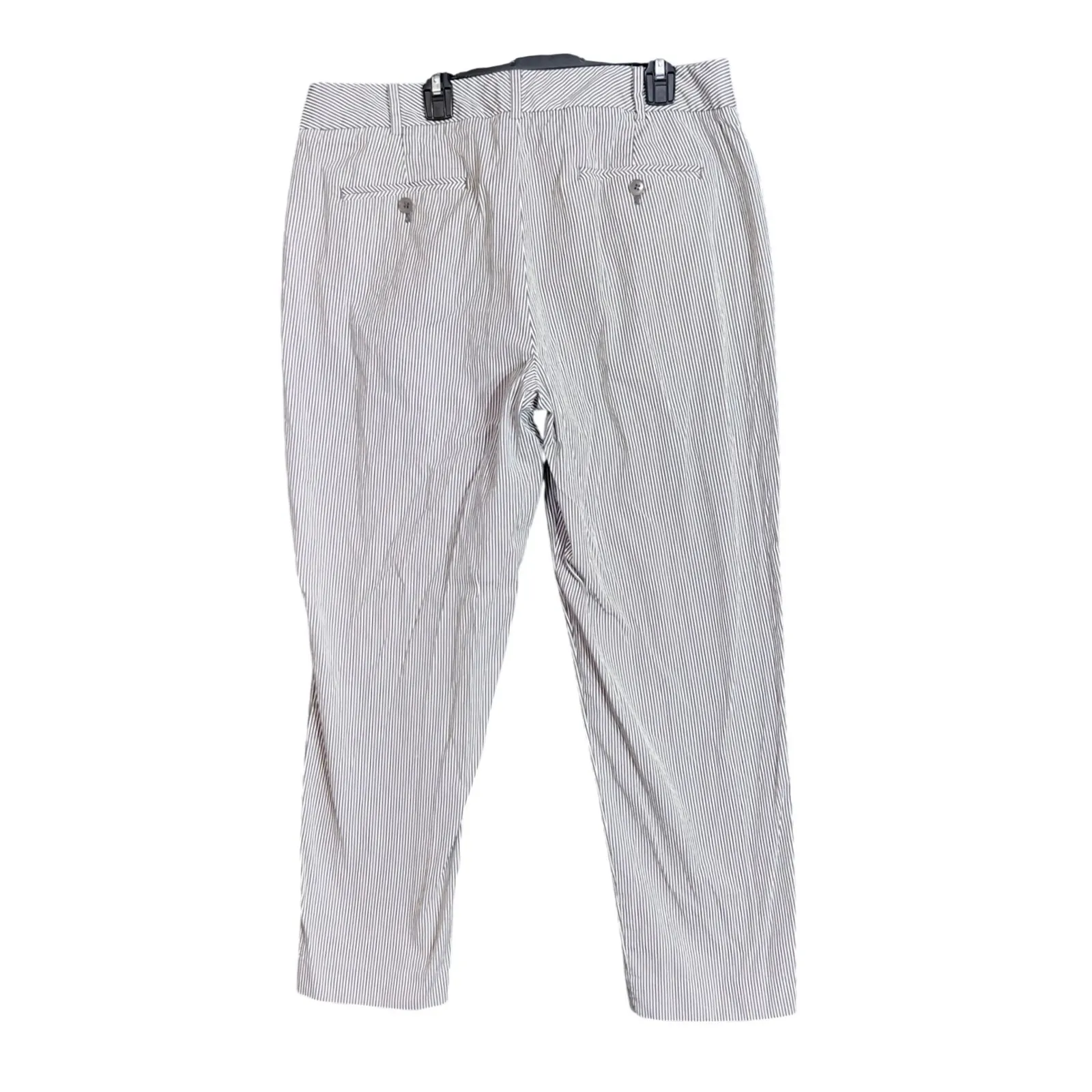 Talbots Curvy Fit Cropped Pants Women 12 Grey White Striped Casual Office Work - Image 3