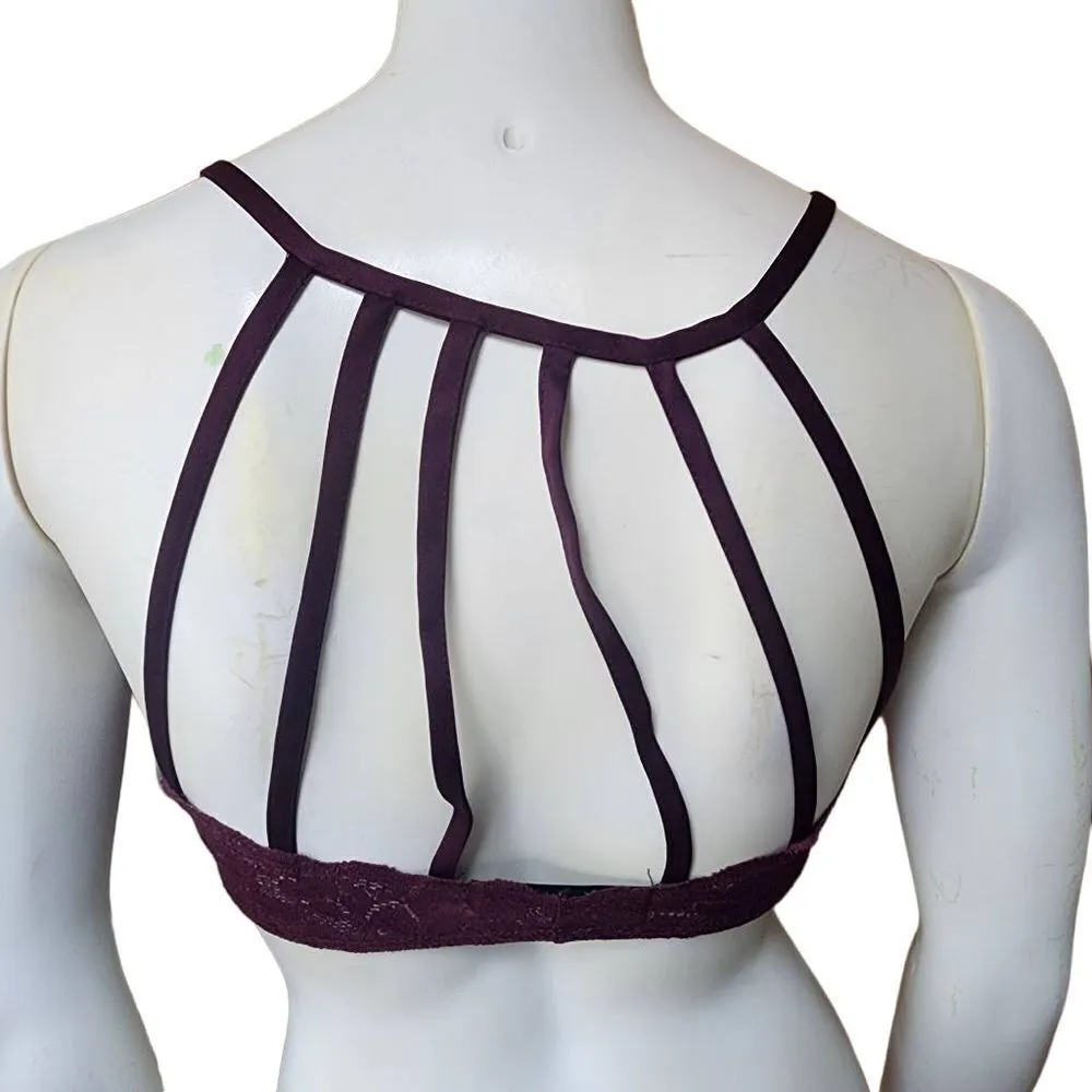Society Girl Plum Purple Strappy Back Lace Bralette (M) - Image 4
