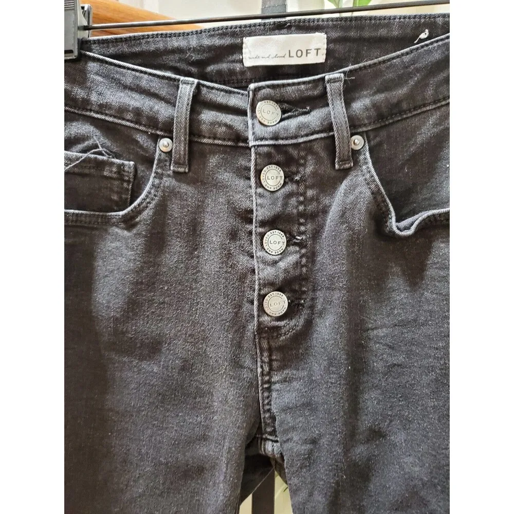 Loft Women's Black Denim Cotton Button Front Skinny Fit Casual Jeans Pant 28 - Image 3