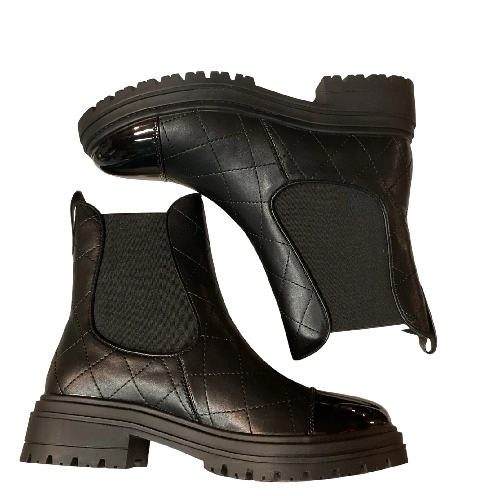 Coutgo Women's Quilted Winter Dress Slip On Ankle Chelsea Boots Black Size 7 NWB - Image 6