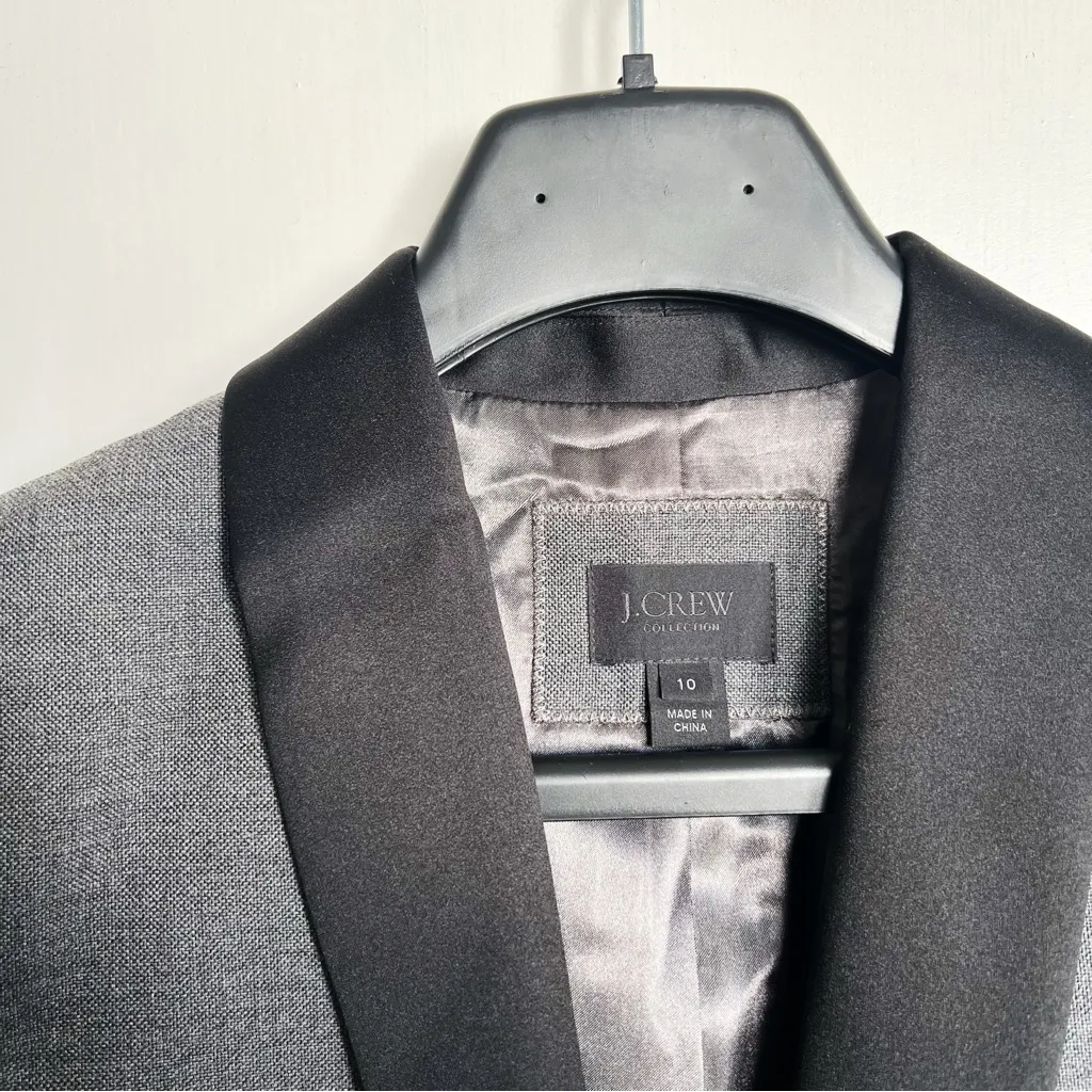 J Crew Collection • Rylan Tuxedo Blazer jacket grey wool satin shawl collar - Image 6