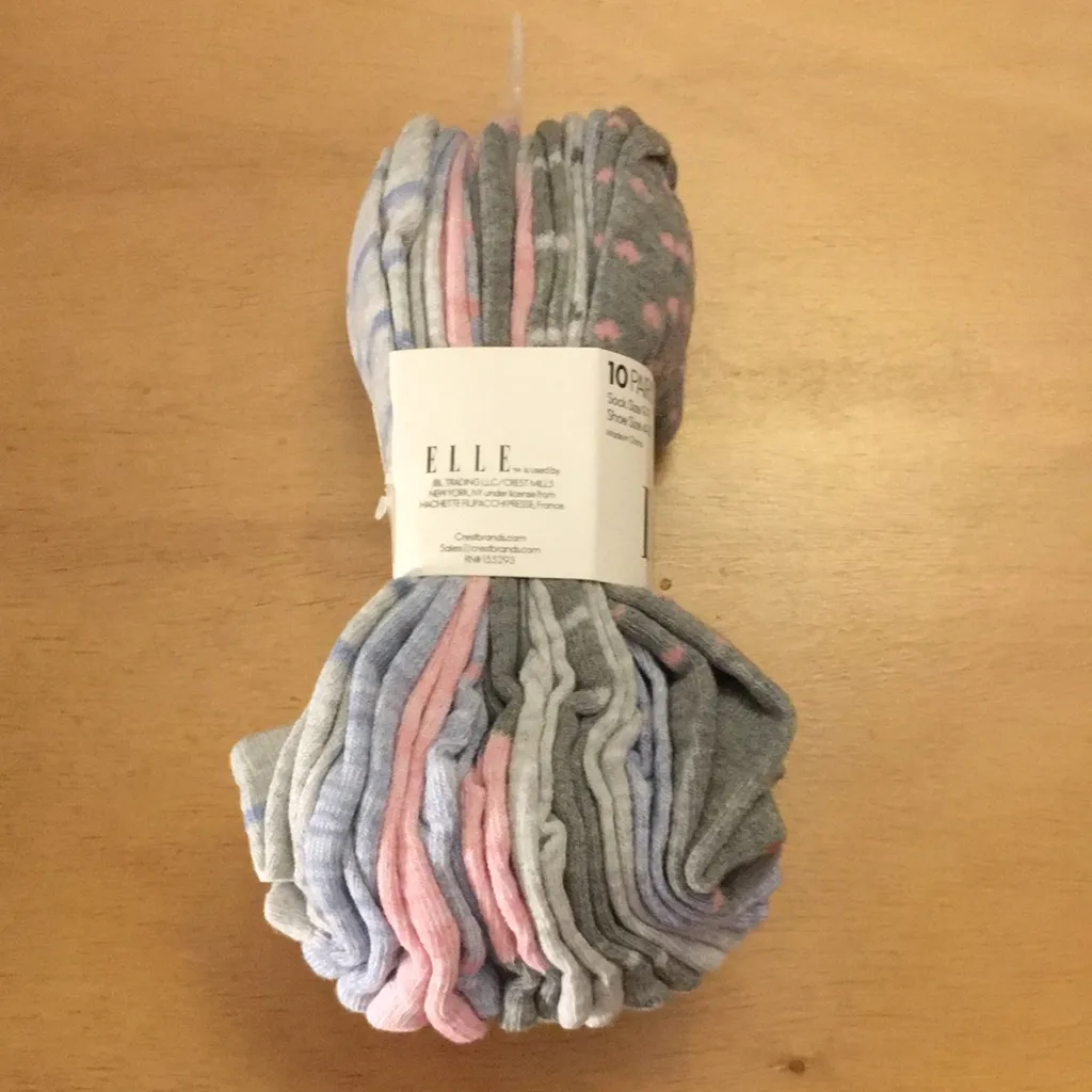 New Women’s Elle Hosiery Gray Pink Ankle Socks 10 Pairs Size 9 - Image 5