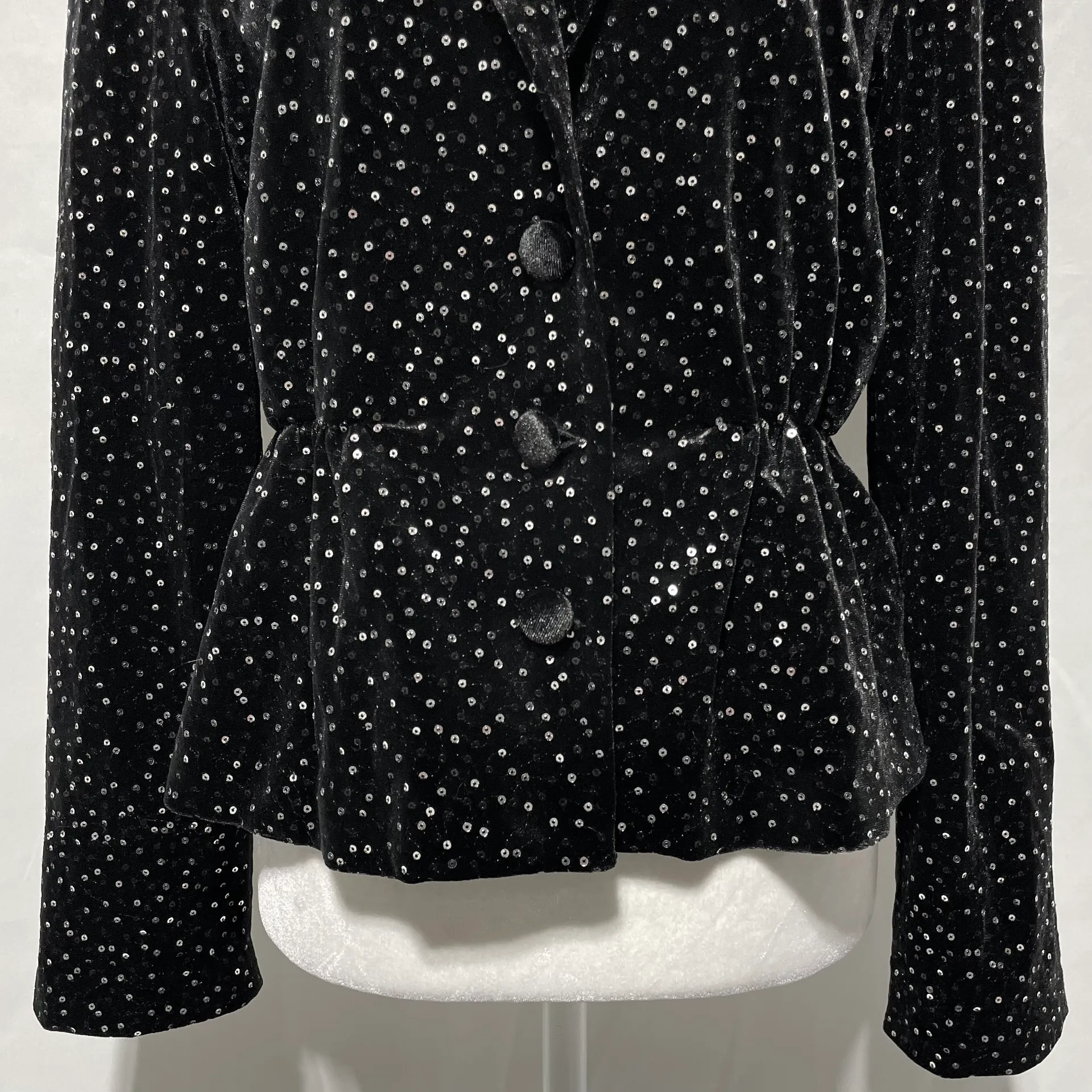 New  Sequin Velvet Hourglass Blazer Jacket Black Silver Size 6 - Image 8