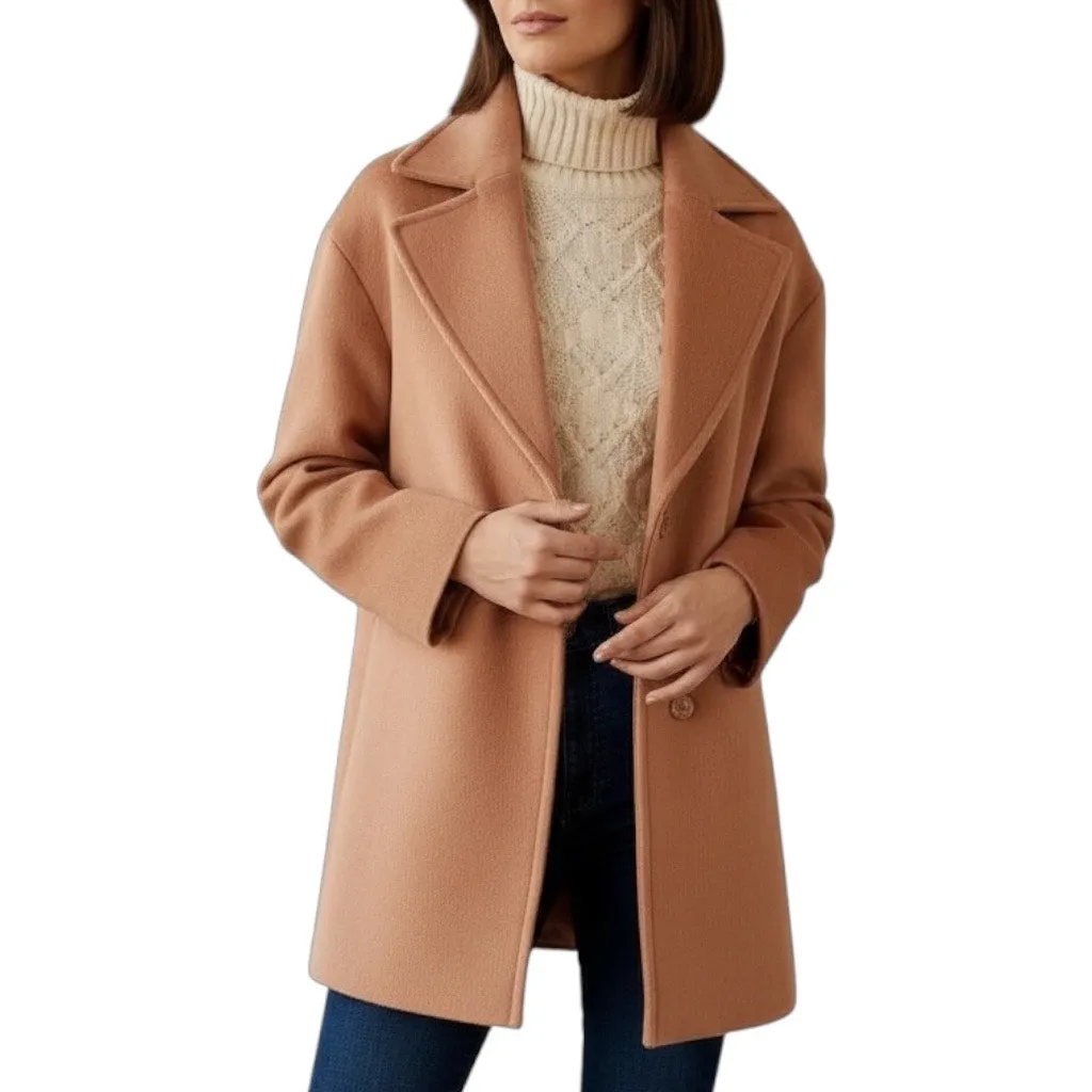 Express Wool Blend Cocoon Coat Snap Button Camel Tan Size L - Image 3